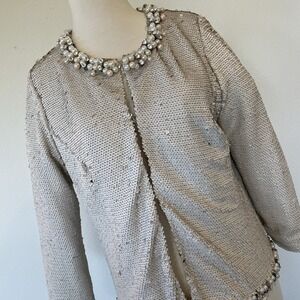 Boston Proper Womens Sequin Pearl Rhinestone Jacket Cream Womens S Holiday Party